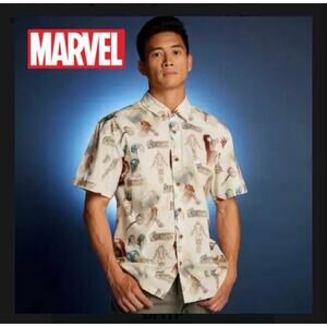 NWOT Disney Parks Marvel Avengers 60th Anniversary Collection Camp Button Down M